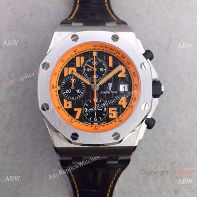Swiss 3126 Audemars Piguet Clone Watch Orange Inner Bezel Leather Strap